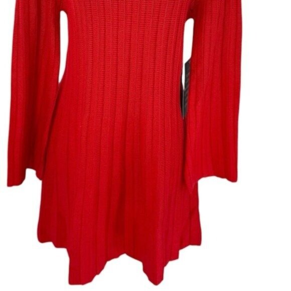 Pomander Place | NEW Red Adi Knit Round Neckline Bell Sleeve Mini Dress Size L - Picture 5 of 10